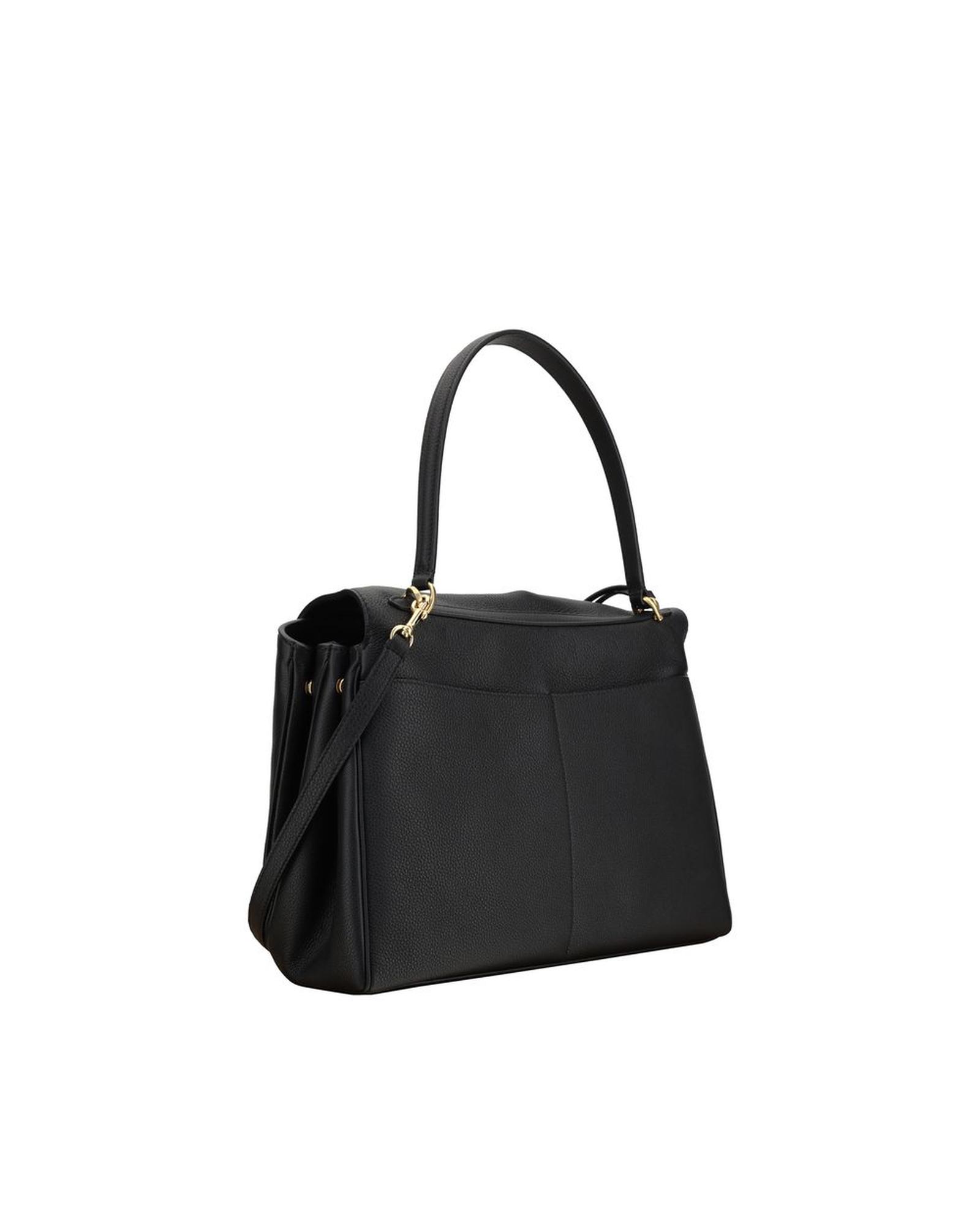 Elegant black leather handbag with shoulder strap