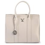 Elegant beige leather handbag with logo.