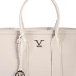 Cream leather handbag with logo and charm