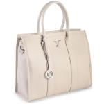 Elegant beige leather handbag with silver accents.