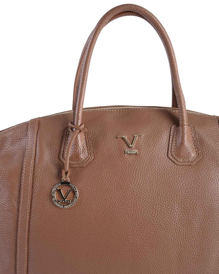 v italia by versace genuine leather handbag brown Brown leather handbag with metal ornaments.