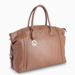 v italia by versace genuine leather handbag brown Brown leather handbag with gold accents