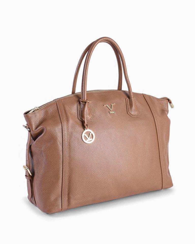 v italia by versace genuine leather handbag brown Brown leather handbag with gold accents