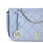 Light blue quilted handbag with gold chain