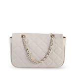 White quilted handbag with chain straps.