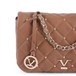 Brown quilted handbag with gold chain and studs