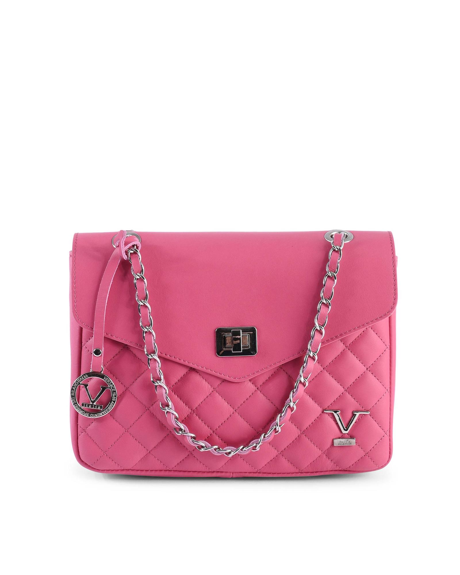 Pink quilted handbag with chain strap