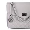 v italia women's leather shoulder bag grey Grey quilted handbag with silver chain strap.