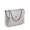 v italia women's leather shoulder bag grey Grey quilted handbag with chain strap and logo.