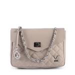 Quilted beige handbag with chain strap.