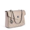 Beige quilted leather handbag with chain strap.