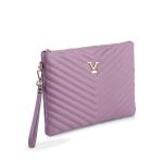 Lilac quilted clutch with wrist strap and logo