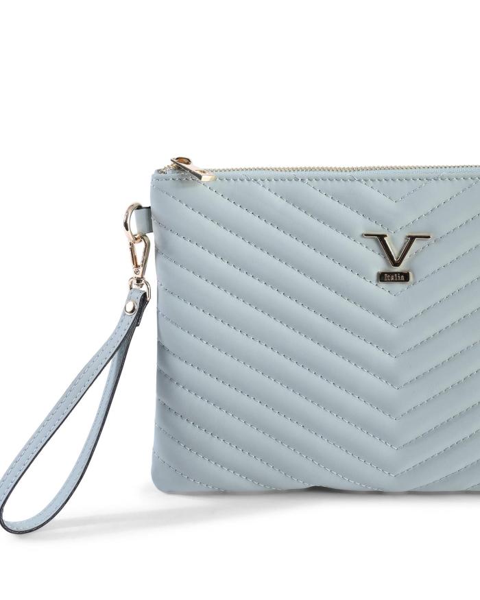 v italia by versace 1969 abbigliamento sportivo srl vitalia clutch light blue Light blue quilted wristlet handbag with chevron pattern.