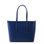 Blue leather tote handbag with handles