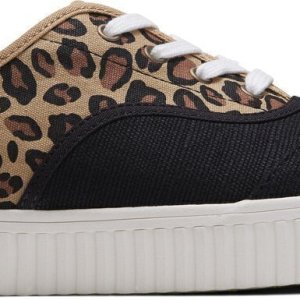 Leopard print and black sneaker with white sole.