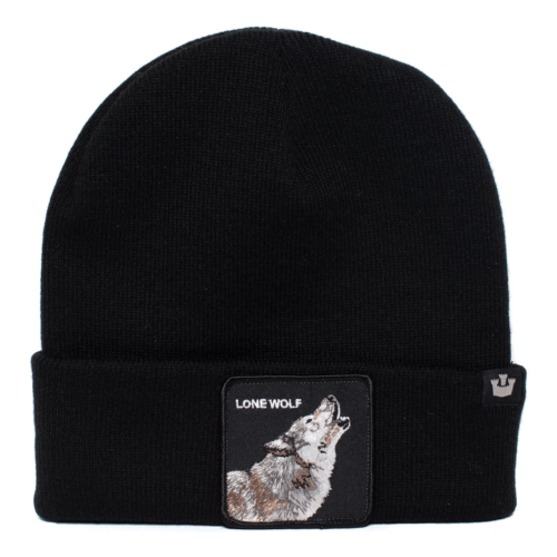 v563 107 0120 blk 202503310916 00.png Black beanie with embroidered howling wolf patch.