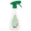 Eco-friendly cleaning spray bottle with green nozzle.