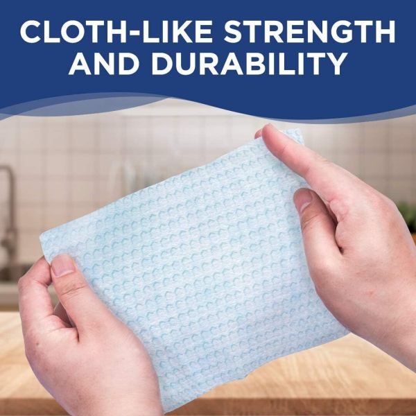 Hands holding durable, cloth-like cleaning cloth.