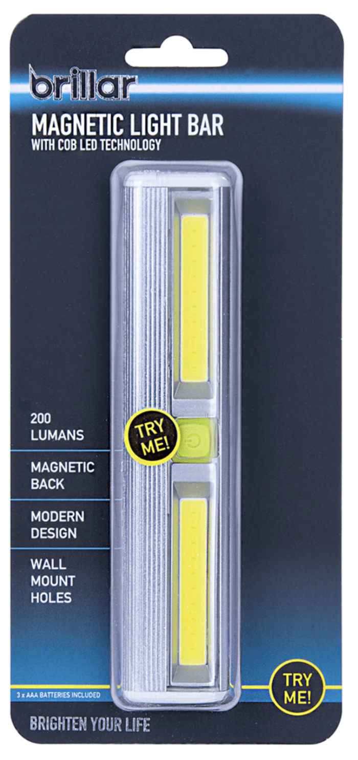 brillar magnetic light bar night strip battery operated (included) Brillar magnetic COB LED light bar packaging.