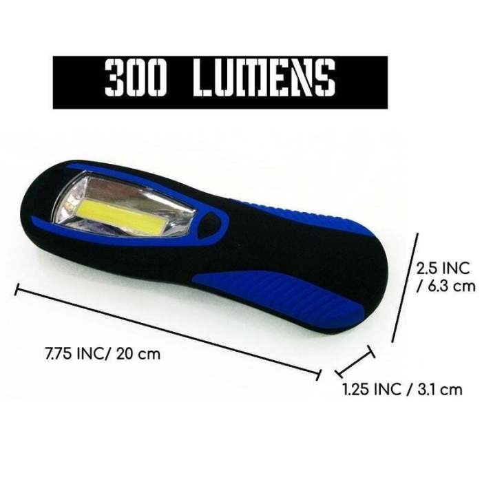 300 lumens handheld torch, dimensions indicated.