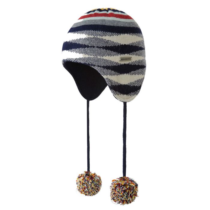Striped winter hat with pom-poms.