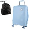 pierre cardin inspired milleni luggage bag large in blue + free milleni waist bag Light blue suitcase with free black backpack