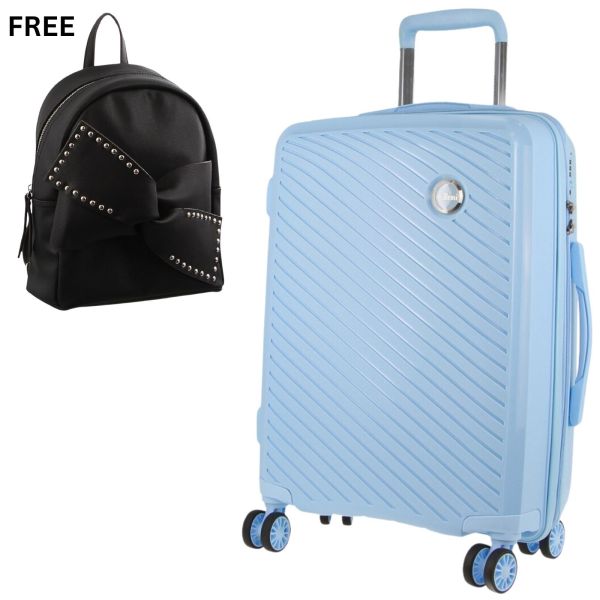 pierre cardin inspired milleni luggage bag large in blue + free milleni waist bag Light blue suitcase with free black backpack