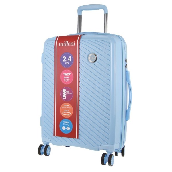 pierre cardin inspired milleni luggage bag large in blue + free milleni waist bag Light blue suitcase with spinner wheels and TSA lock.