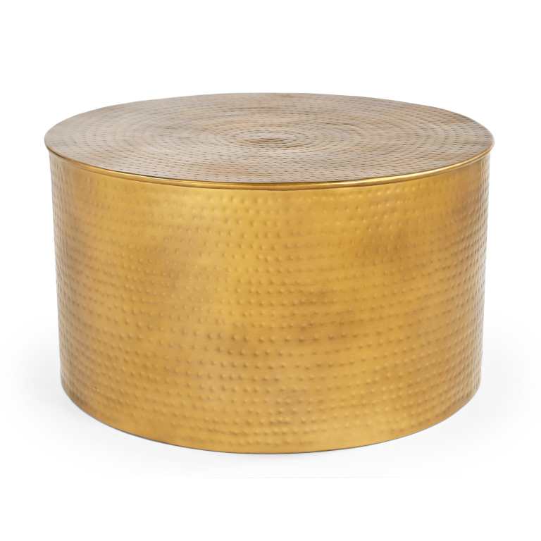 Round golden hammered metal coffee table