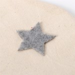 Grey felt star on beige fabric background.