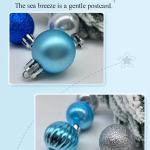 Close-up of blue Christmas ornaments on display.