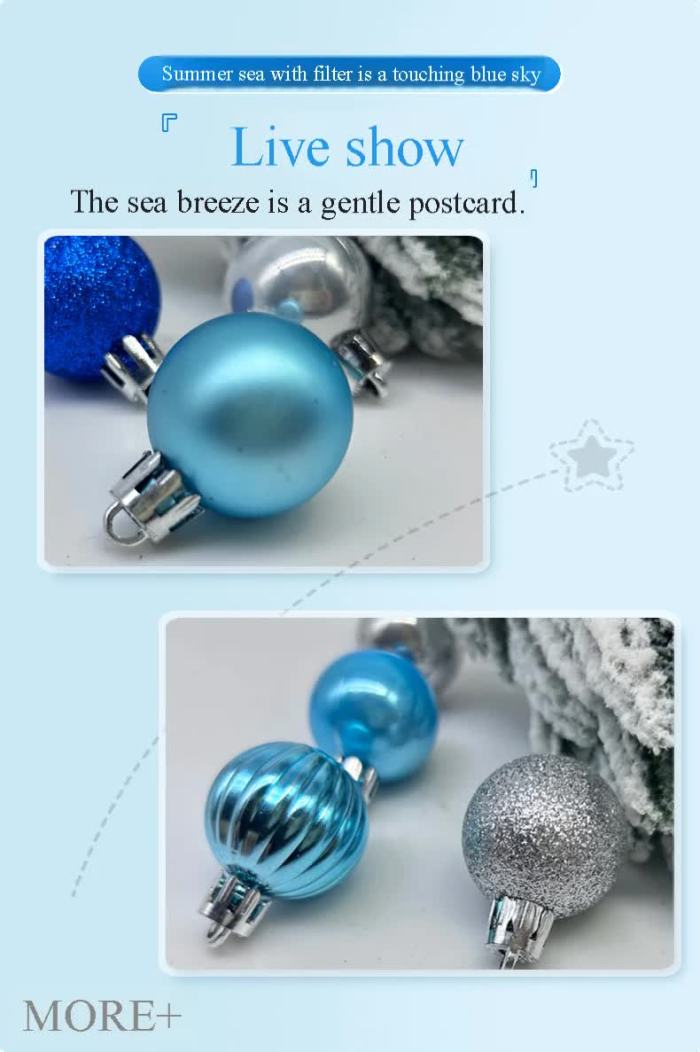 49 piece christmas ornament set 3cm blue, silver baubles for christmas tree decoration Close-up of blue Christmas ornaments on display.