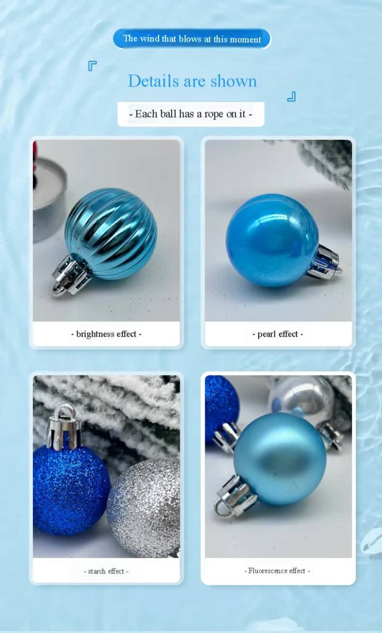 Four blue and silver Christmas baubles with different effects.