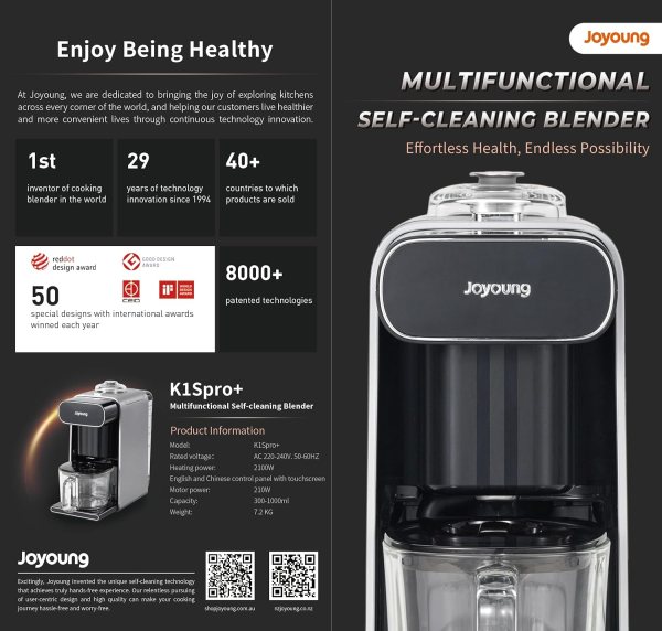 joyoung k1s pro soymilk machine soybean milk coffee maker juicer water dispenser Joyoung K1Spro+ multifunctional self-cleaning blender features.