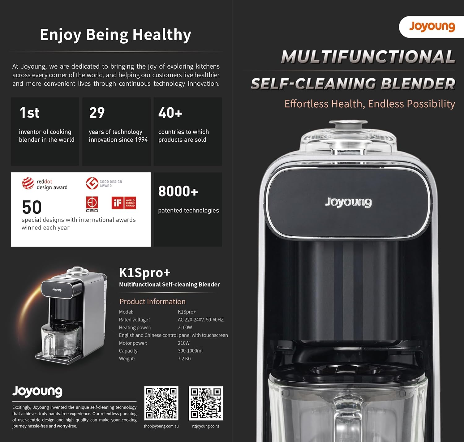 Joyoung K1Spro+ multifunctional self-cleaning blender features.
