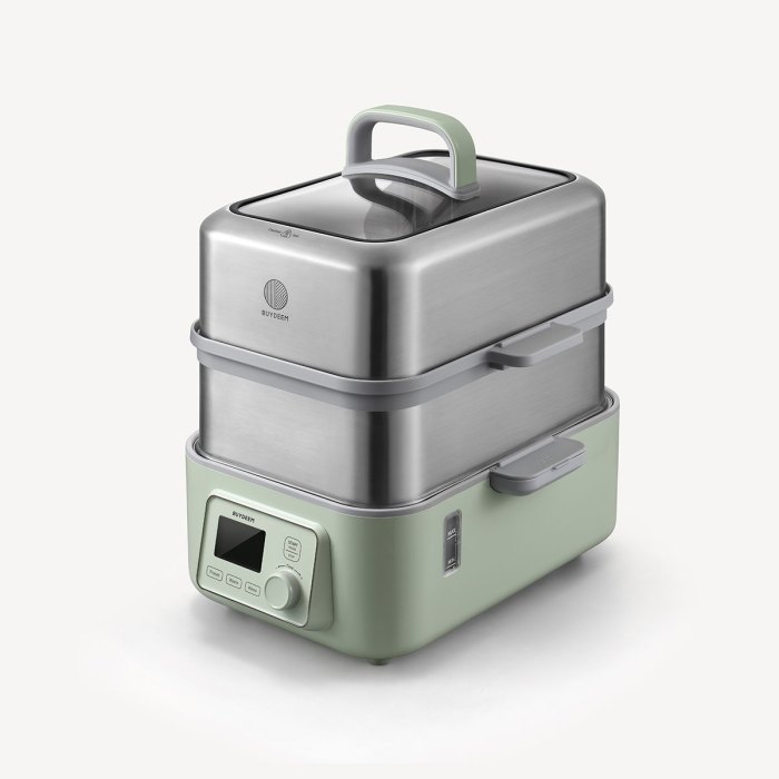 buydeem double tier 10l electric one touch digital multifunctional food steamer Stainless steel electric steamer with digital controls.