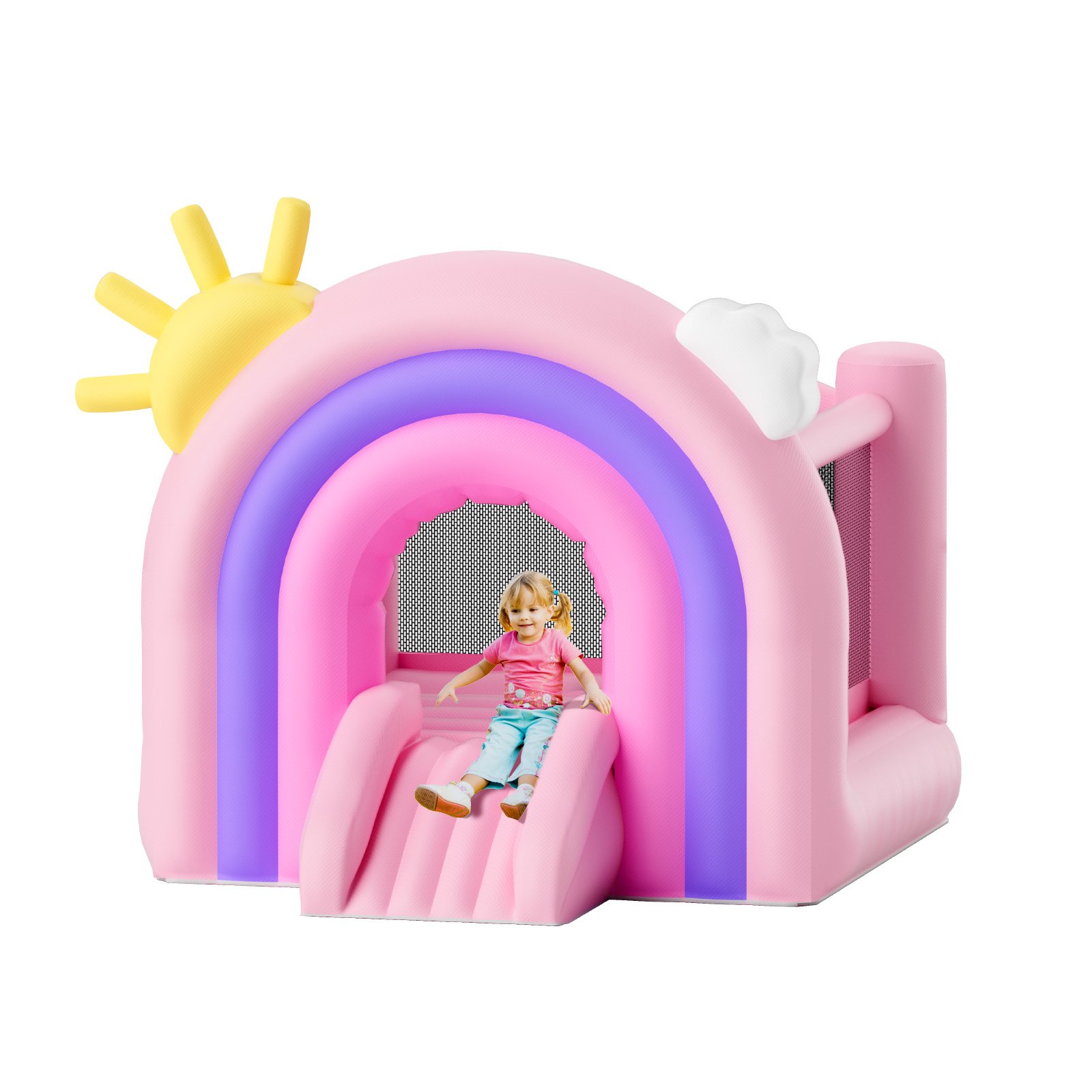 Child playing on colourful inflatable bounce house
