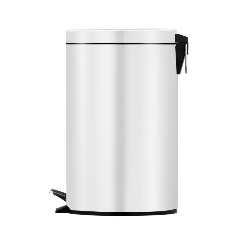 White modern pedal bin, side view