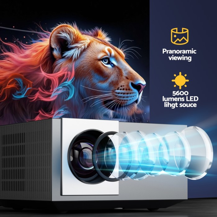 Modern projector displaying a vivid lion image.
