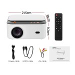 Portable projector with cables and remote control bundle.