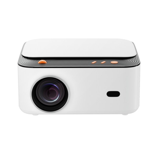 Compact white projector with camera lens
