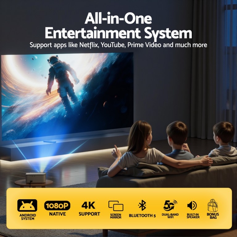 Home entertainment system with streaming services displayed.