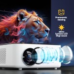 Projector with vibrant tiger image and 5800 lumens.