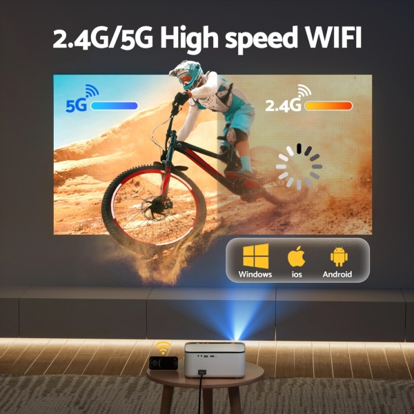 Projector displaying high-speed WiFi connectivity options.