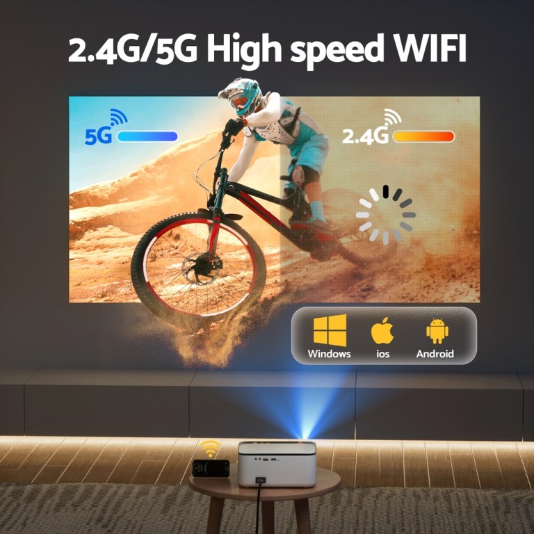 Projector displaying high-speed WiFi connectivity options.