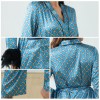 Green Sleepwear Women Elegant Long Sleeve Top Pants Print Feather Trim Pajamas Suit 2Pcs Loungewear Nightwear Satin Homewear 2