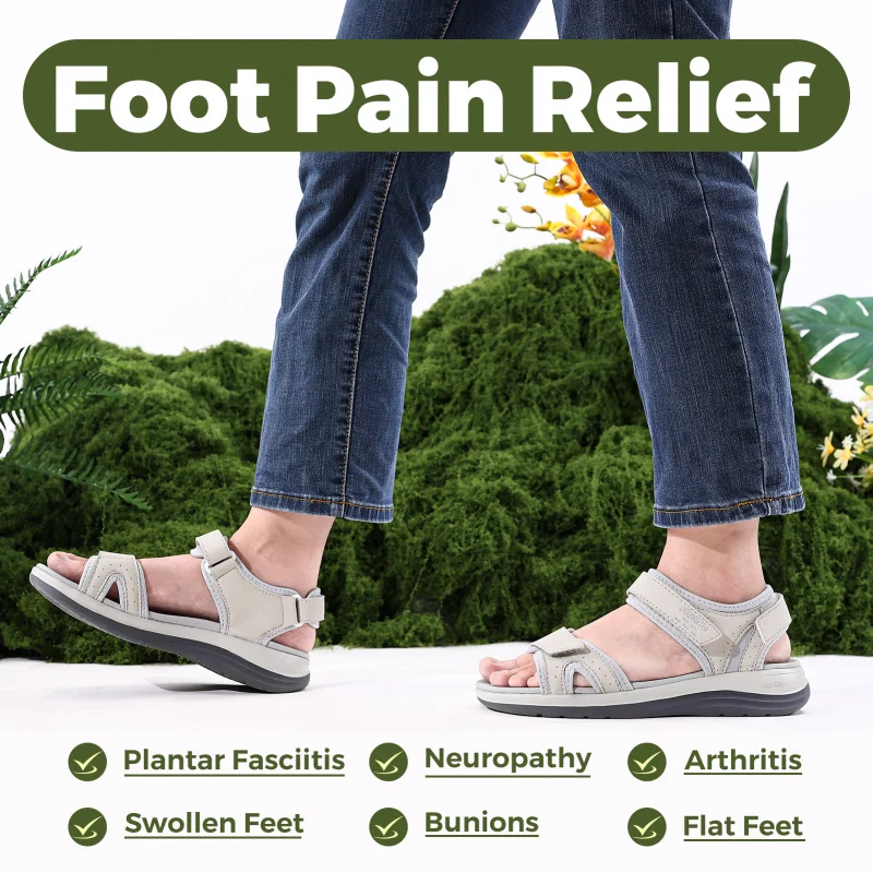 FitVille Women\'S Sandals Summer Beach Flats Adjustable Ankle Strap For Swollen And Flat Feet With Arch Support Open Toe Orthotic 2