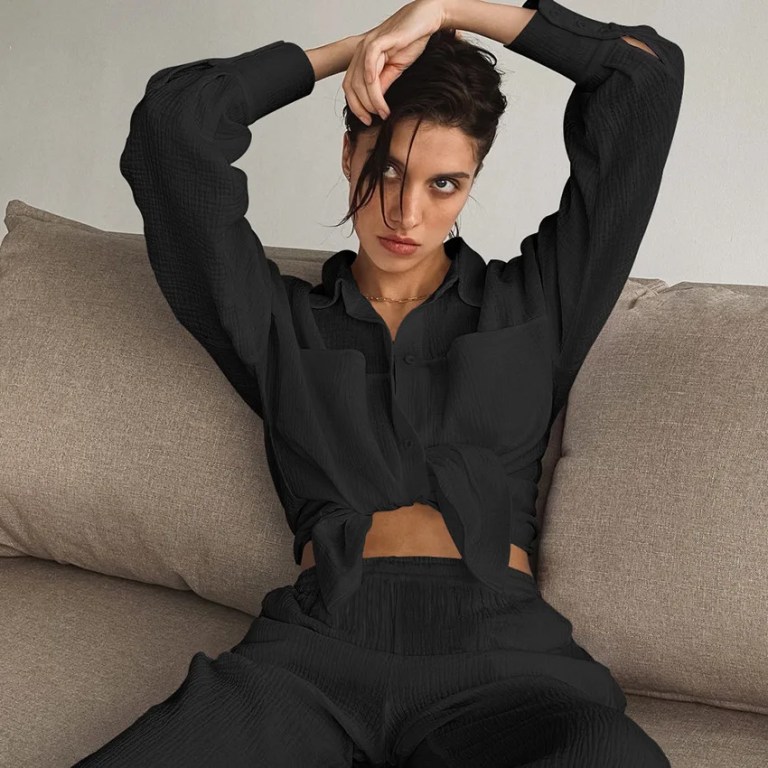 New Long-sleeved Double-layer 100% Cotton Gauze Shirt Pajamas New Trousers Suit 2PCS Set Home Clothes Sleepwear Nightwear 5
