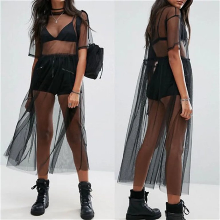 t shirt women black gauze mesh sheer tops sheer long shirts casual loose t shirts transparent long short sleeve tops T Shirt Women Black Gauze Mesh Sheer Tops Sheer Long Shirts Casual Loose T-Shirts Transparent Long Short Sleeve Tops 2