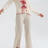 chronstyle women ruched 2 pieces pajama sets loose casual long sleeve tie up front shirts tops and wide leg pants set loungewear CHRONSTYLE Women Ruched 2 Pieces Pajama Sets Loose Casual Long Sleeve Tie-up Front Shirts Tops and Wide Leg Pants Set Loungewear 2
